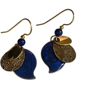 Elegant Blue and Gold tone Dangle Earrings